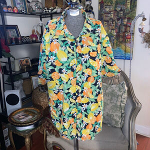 Men's Old Navy Button Down Shirt XL Black Yellow Orange Fruit Print